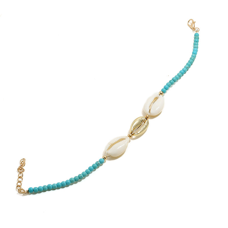 Wholesale Shell Mix Anklet Hand-woven Turquoise Wood Bead Anklet